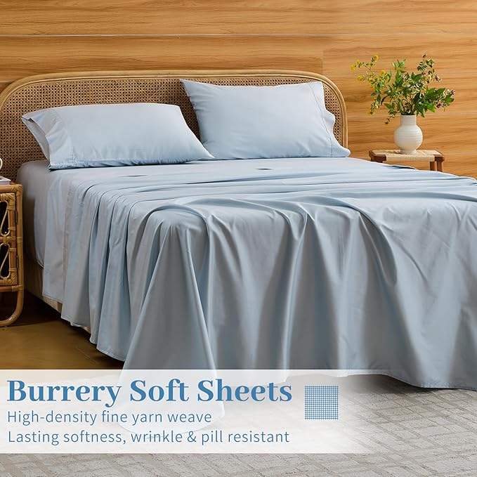 Bedlifes Deep Pocket Sheets 18-24 Inch, King Size Egyptian Cotton 1000 Thread Count, 4-Piece - Fits Extra Thick Mattresses, Cooling & Breathable (Light Blue)