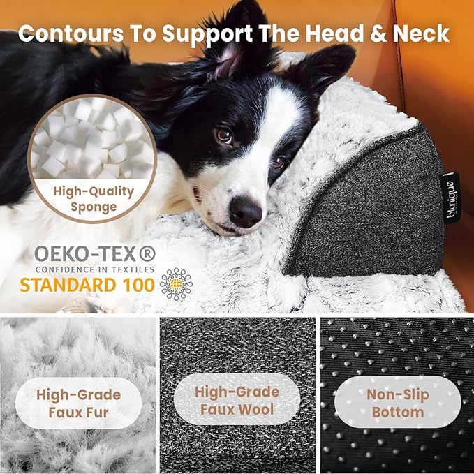 Calming Small Dog Bed for Couch, 35 x 31 inch Removable Couch Cover for Dogs Washable, Non-Slip Fluffy Plush Dog Sofa Mat for Furniture Protector - Grey