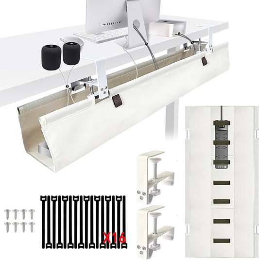 [Upgraded] Under Desk Cable Management, 36" Cord Organizer, with Silicone Pads (No Scratch!), 16 Cable Ties, Washable PE Honeycomb Base,Fits Any Desk 0-2.1", No Stinky Cardboard! Beige