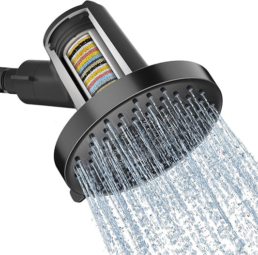 SR SUN RISE Filtered Shower Head with Filters- High Pressure Rain Shower Head,with 20-Stage shower Filter,6 Spray Modes for Hard Water Softener, Remove Chlorine & Heavy Metals (Black,5.5 Inch Round)