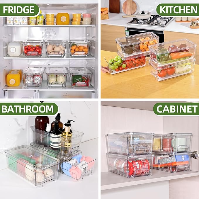 4 Pack Fridge Organizer Drawers, Stackable Pantry Organizers and Storage, Clear Pull-Out Refrigerator Organizer for Fruit, Vegetable Storage and Keep Fresh