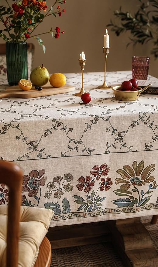 patdrea Designer Vintage French Square Tablecloth,Fall Country Breathable Floral Table Cloth,Italian Dacorative Cover for Kitchen Dining,Tea Party,Christmas,Thanksgiving,67"x67"-Oliveirad