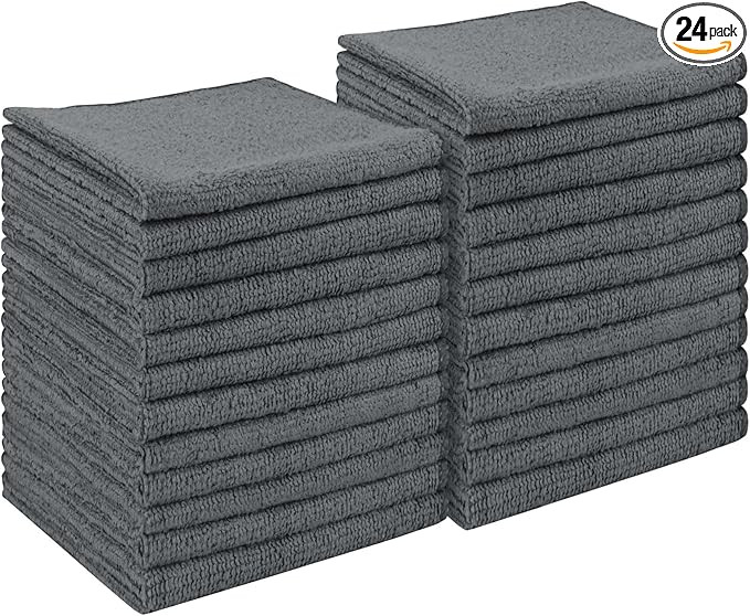 AIDEA Microfiber Cleaning Cloth Grey 24PK, Microfiber Towels for Cars, Premium Car Cloths, Dusting Cloth Lint Free Cleaning Rags for SUVs, House, Kitchen, Window, Workshops,11.5×11.5"