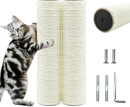 Cat Scratching Post Replacement Pole，2 PCS 11.81in Cat Tree Replacement Post，Natural Sisal Cat Tree Replacement Parts with M8 Screws，Cat Scratch Post Replacement for Refurbishment (11.8in/30cm)