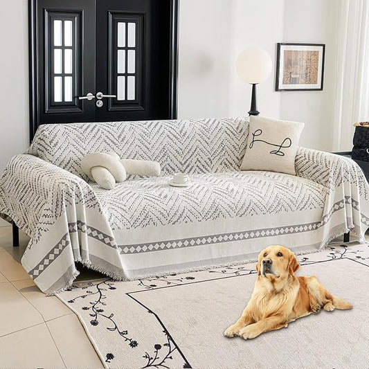 HAOMAIJIA Non Slip Couch Cover Sofa Covers for 3 Cushion Couch Washable sectional Couch Covers for Dogs pet Furniture Protector Couch Cover Blanket for Living Room (MR-Grey, 91"x134")