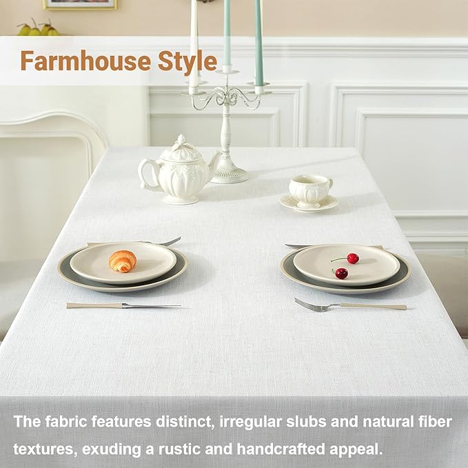 Textured Table cloth for Rectangle table, Heavy Duty Farmhouse Tablecloth Solid Cotton Linen Waterproof Wrinkle Free Burlap Tables Cover for Kitchen Dining,Party, Ivory 55''x120'',10-12 Seats
