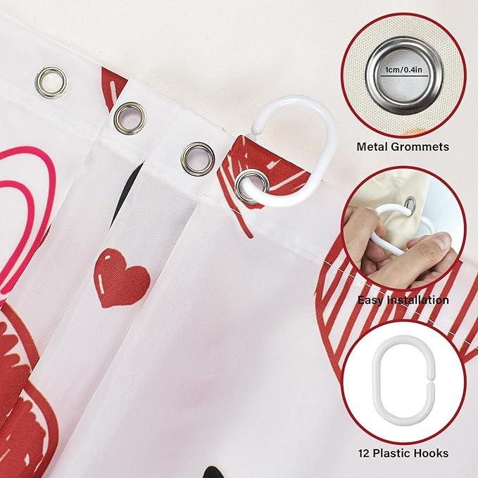 Valentines Shower Curtain Set for Bathroom, 72"X72" Shower Curtain for Chic Elegant Bathroom Decor, Fabric Shower Curtain Waterproof Durable (Lover Red, 72" L x 72" W)