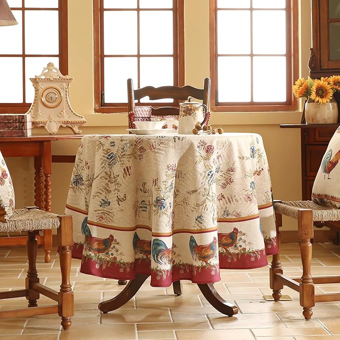 patdrea Designer Vintage Linen Small Round Tablecloth,Vintage Red Animals Pattern Floral Tablecloths,Decoration Table Cover for Kitchen Dining Christmas,Party,Thanksgiving,Diameter 55"-Townlife E