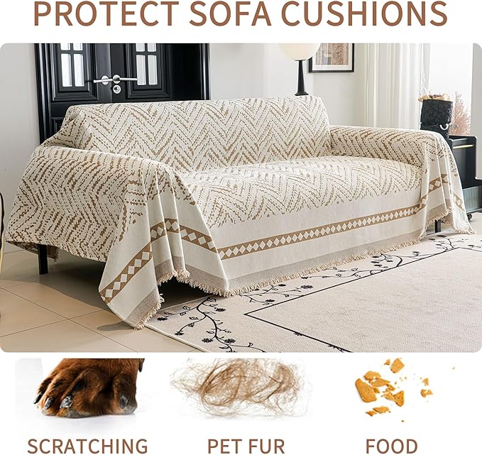 HAOMAIJIA Non Slip Couch Cover Sofa Covers for 2 Cushion Couch Washable sectional Couch Covers for Dogs pet Furniture Protector Couch Cover Blanket for Living Room (MR-Khaki, 71"x102")