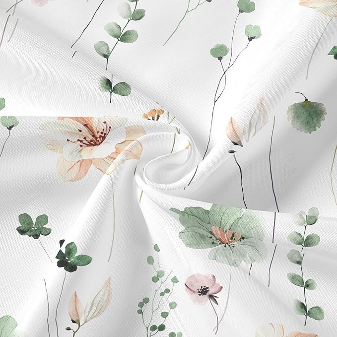 Gibelle 3 in 1 Shower Curtain Set, Sage Green Watercolor Floral Bath Curtain and PEVA Liner Set with 12 Double Sided Steel Hooks, Waterproof Fabric Bathroom Curtain 72x72