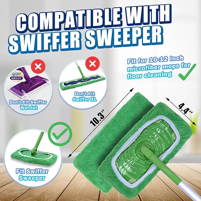 Reusable Mop Pads Compatible with Swiffer Sweeper Mop, Washable Wet Mop Pads Refills, Dry Sweeping Cloths, Microfiber Mops for Floor Cleaning -6 Pack
