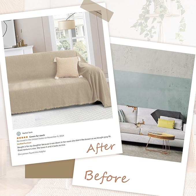 ALIECOM Sectional Couch Covers L Shape Sectional Sofa Cover for Dogs 2 Piece Thick Chenille L Shaped Couch Slipcover Blanket Chaise Pet Furniture Protector Washable (XX-Large, Light Khaki)