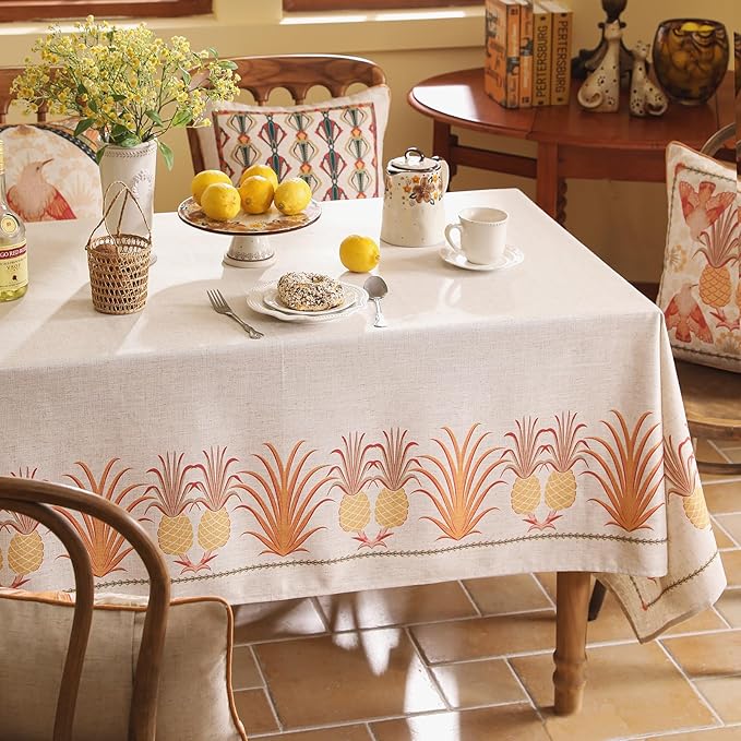 patdrea Designer Linen Tablecloth for Rectangle Table,Pineapple Pattern Extra Long Tablecloths,Table Cover Cloth Decor for Kitchen Dining Christmas,Tea Party,Thanksgiving,67"x118"-Pineapple B