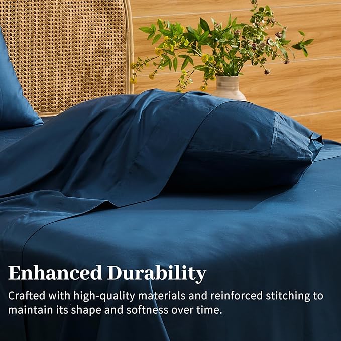 Bedlifes Deep Pocket Sheets 18-24 Inch, Queen Size Egyptian Cotton 1000 Thread Count, 4-Piece - Fits Extra Thick Mattresses, Cooling & Breathable (Navy)