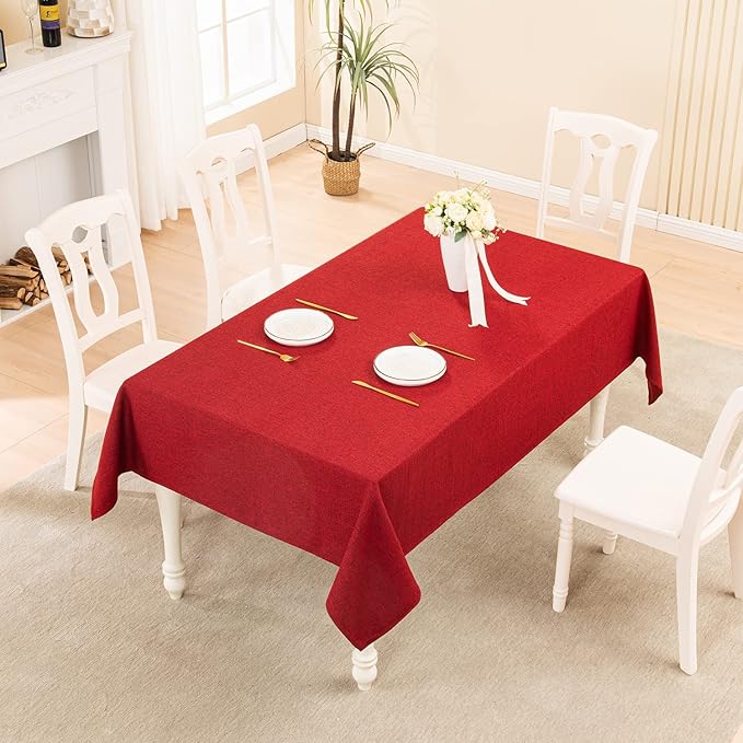 BALCONY & FALCON Small Square Tablecloth Washable Wrinkle Resistant and Water Proof Table Cloth Decorative Linen Tablecloths for Bedside End Table Bedroom Nightstand (Ruby Red, 35x35)