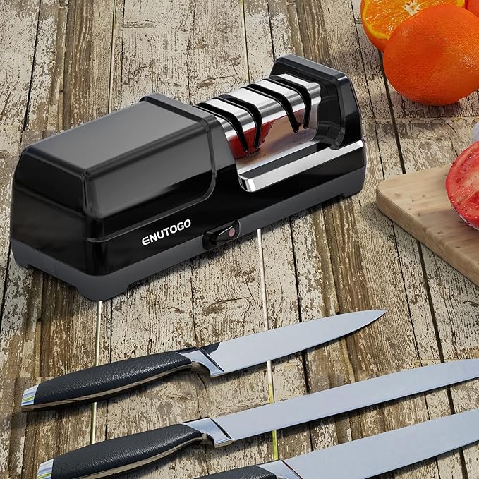 Knife Sharpener, Professional 2-Stages Eleltric Knife Sharpeners with Diamond Abrasives for 20-Degree Straight Edge, Knife Sharpener for Kitchen Knives with Sharpening and Polishing