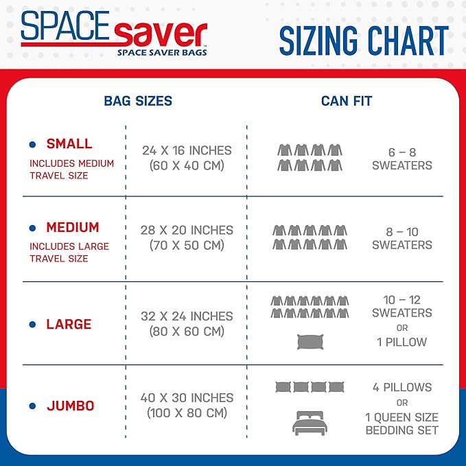 6 Pack Variety Vacuum Storage Bags for Comforters, Blankets & Clothes – Vacuum Sealed Compression Bags with Hand Pump – Space Saver Storage Bags for Bedding,Moving, Travel & Organization (2S, 2M & 2L)