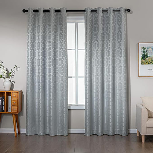 Amazon Basics Jacquard 2-Piece 100% Blackout Curtains, Living Room and Bedroom Drapes, Thermal Insulated Window Treatment, 42"x84", Light Grey