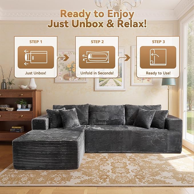 108" Modular Sectional Sofa, Cloud Sectional Couch with Deep Seat, Modern Modular L-Shape Sofa Couch with Chaise,Upholstered Couches for Living Room Bedroom