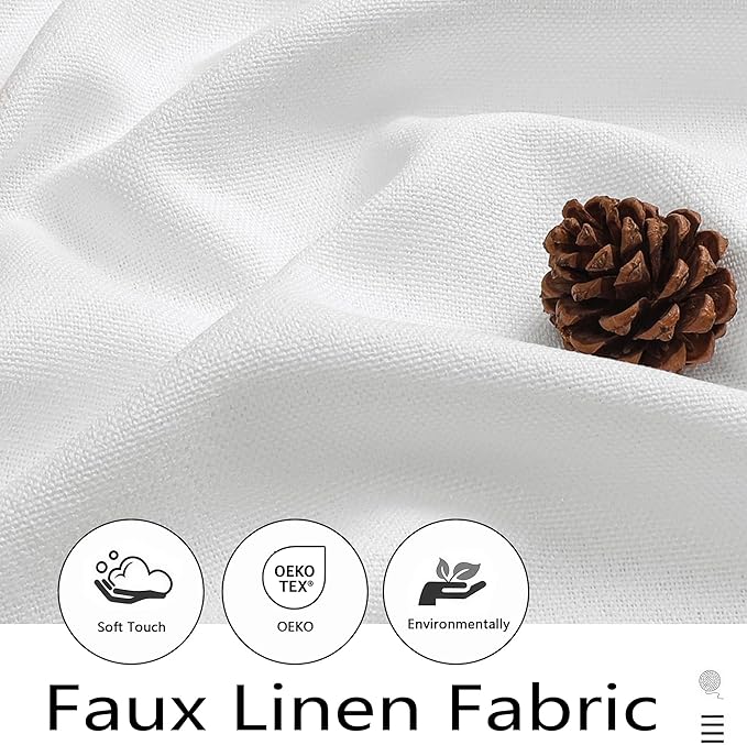 White Kitchen Curtains 45 Inch Length 2 Panels, Light Filtering Faux Linen Textured Short Kitchen Window Curtains Over Sink, Half Curtain Tiers for Cabinet Bathroom Basement, 30Wx45L Inch