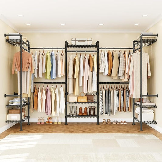 U5 Wall Mounted Closet System, Industrial Pipe Clothing Rack Garment Racks for Hanging Clothes, Heavy Duty Closet Organizers System in Wardrobe Closet, Black