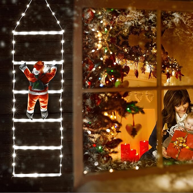 Toodour LED Christmas Light - 2.5FT Christmas Decorative Ladder Lights with Santa Claus, Xmas Decorations Light for Indoor Outdoor, Window, Garden, Home, Wall, Xmas Tree Decor - White