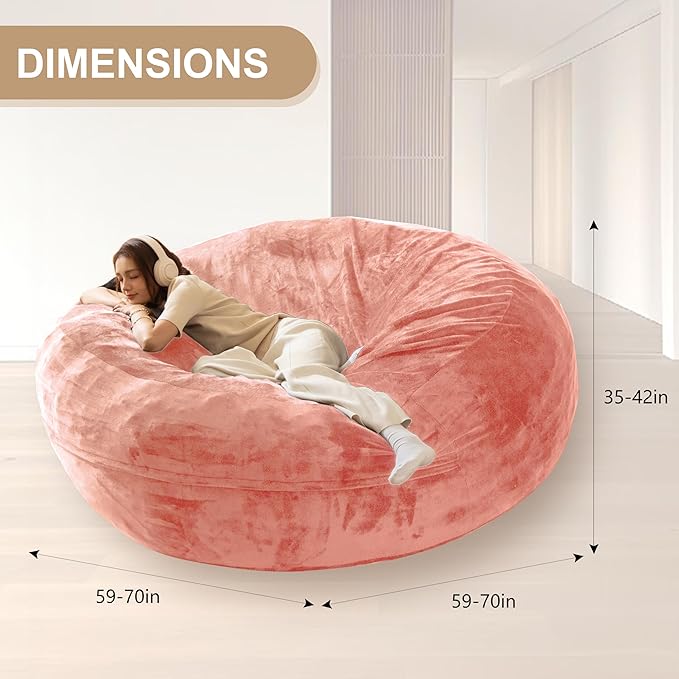 Bean Bag Chair for Adults,6FT Oversize Floor Bean Bags Offers Ample Space for Adults,Memory Foam Giant Bean Bags,Lounger Versatile Design Suits Any Room,Movie Nights,Reading (Pink, 6FT)