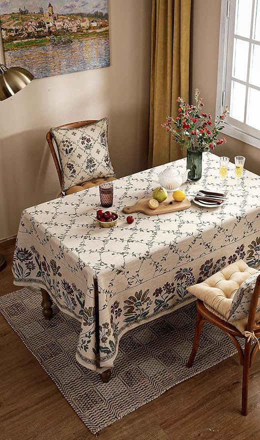 patdrea Designer Vintage French Square Tablecloth,Fall Country Breathable Floral Table Cloth,Italian Dacorative Cover for Kitchen Dining,Tea Party,Christmas,Thanksgiving,67"x67"-Oliveirad