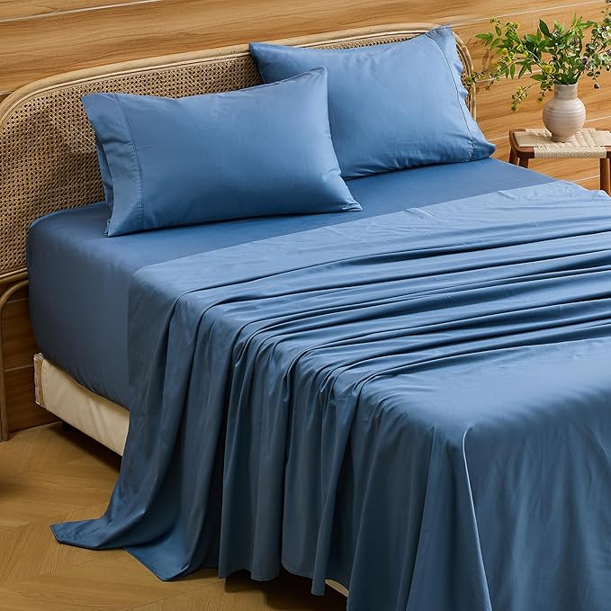 Bedlifes Deep Pocket Sheets 18-24 Inch, King Size Egyptian Cotton 1000 Thread Count, 4-Piece - Fits Extra Thick Mattresses, Cooling & Breathable (Dusty Blue)