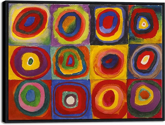 Wieco Art Framed Canvas Wall Art Squares with Concentric Circles of Wassily Kandinsky's Famous Abstract Classical Paintings Reproduction for Wall Decor Living Room Home Decorations
