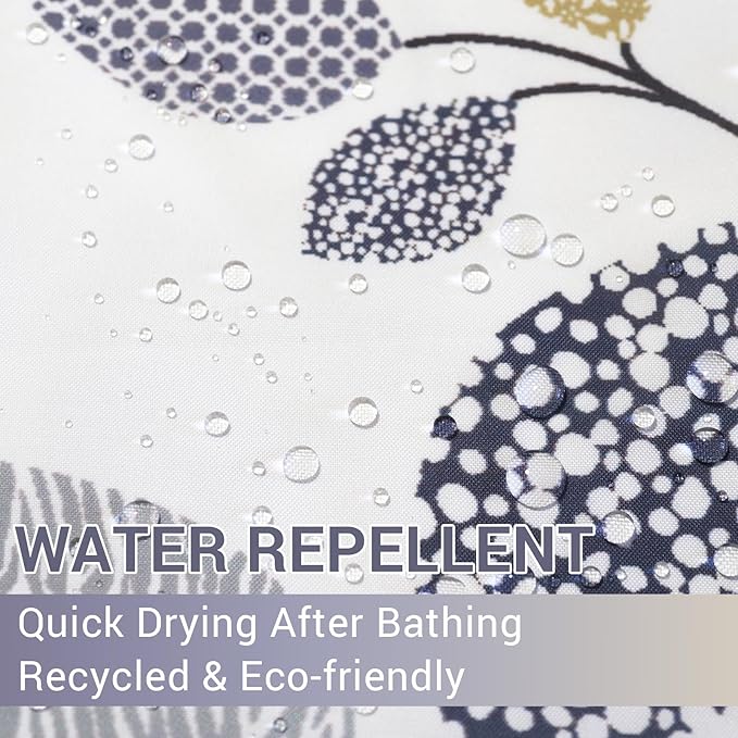 VIUOON No Hook Shower Curtain with Snap-in Fabric Liner Set, Double Layers Heavy Duty Fabric Small Leaf Pattern Bathroom Curtain with See Through Top, Hotel Grade, Machine Washable, 71Wx74L