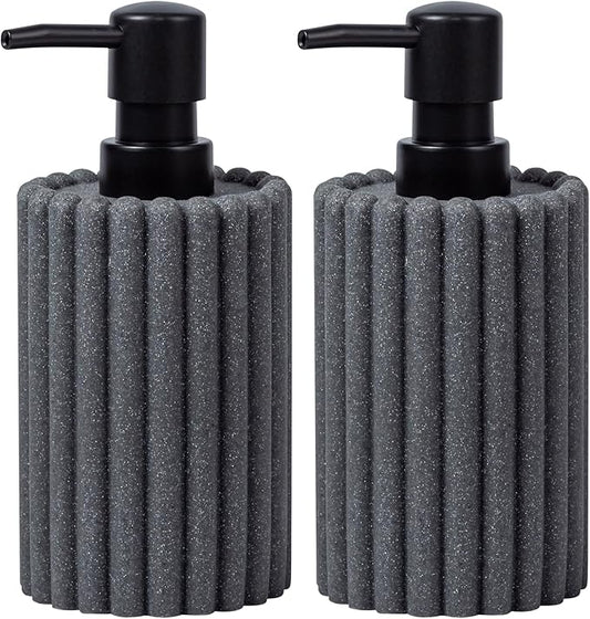 Soap Dispensers 350mL 11.84 OZ, 2 PCS Luxurious Hand Dish Lotion Shampoo Soap Dispenser Jar, Natural Stone Look Soap Pump Bottles for Kitchen Bathroom Countertop (Grey)