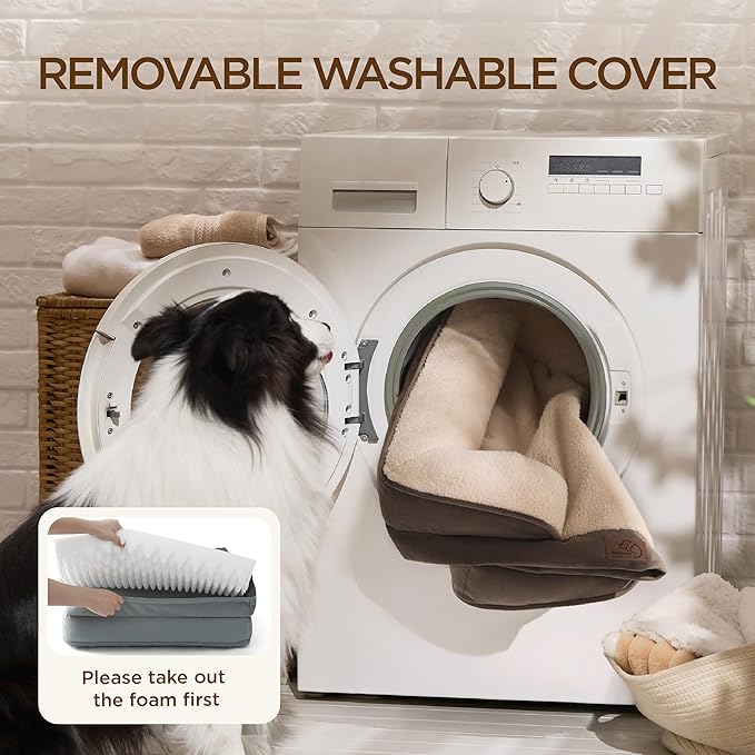 Bedsure Self Warming Orthopedic Dog Bed Medium Size Dogs - Washable Medium Dog Bed Waterproof, Comfort Pet Couch with Removable Cover, Pets Sofa with Nonskid Bottom, Brown, Non-Electric