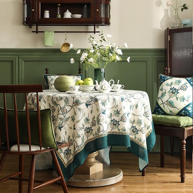 patdrea Designer Linen Table Cloth for Round Table,Durable Breathable Anti-Wrinkle Floral Tablecloth,Fall Decorative Cover for Kitchen Dining,Christmas,Thanksgiving,Party,Diameter 67"-Noah