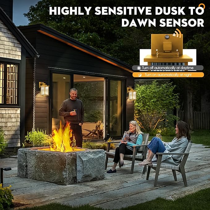 1 Pack Dusk to Dawn Outdoor Lighting, Waterproof Outdoor Porch Light with Tempered Glass, Outdoor Light Fixture for House Exterior Front Door Garage Patio (Gold Color)