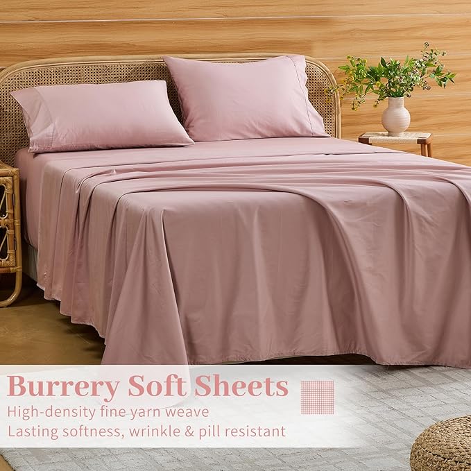Bedlifes Deep Pocket Sheets 18-24 Inch, King Size Egyptian Cotton 1000 Thread Count, 4-Piece - Fits Extra Thick Mattresses, Cooling & Breathable (Light Pink)