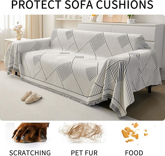 HAOMAIJIA Non Slip Couch Cover Sofa Covers for 3 Cushion Couch Washable sectional Couch Covers for Dogs pet Furniture Protector Couch Cover Blanket for Living Room (CQ-Black/Grey, 91"x134")