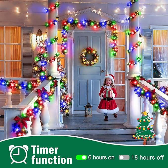SAUIRS 60FT 160 LED Christmas Lights Outdoor String Lights with 8 Modes Timer Waterproof Fairy Light Plug in for Outside Indoor Party Xmas Palm Tree Yard Wedding Decorations(Multicolor)