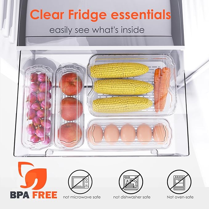 Fridge Organizers and Storage, 6 Pack Clear Freezer Organizer Bins with Lids for Kitchen, Pantry, Refrigerator, Food, Fruit, Vegetable Storage