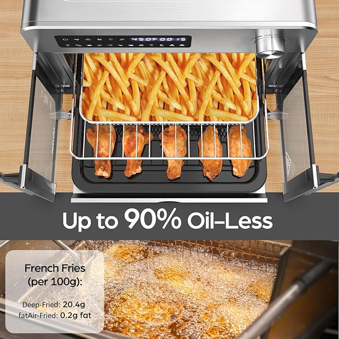 OSTBA French Door Air Fryer Toaster Oven Combo, Airfryer Convection Oven Countertop 10-in-1 Combo, 30% Faster 90% Less Oil, 102 Recipes & 7 Accessories Included 24 QT Stainless Steel