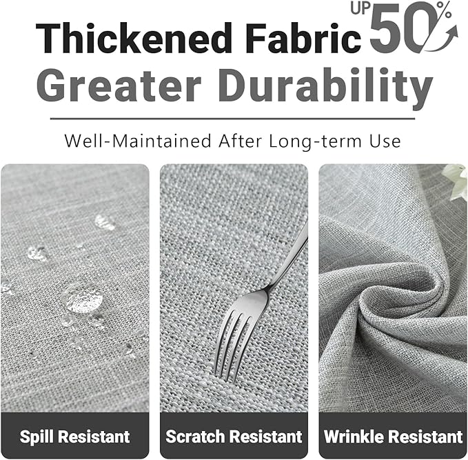 Textured Table cloth for Rectangle table, Heavy Duty Farmhouse Tablecloth Solid Cotton Linen Waterproof Wrinkle Free Burlap Tables Cover for Kitchen Dining,Party, Light Grey 55''x55'',4 Seats