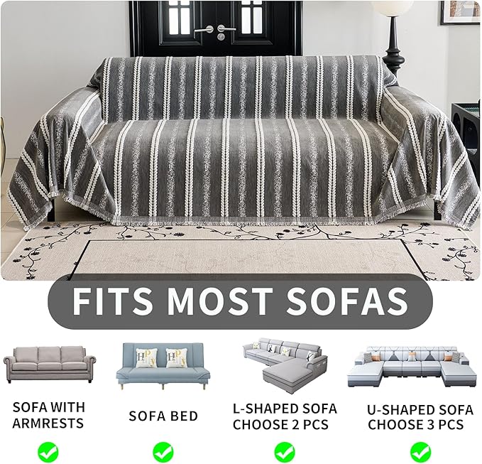 HAOMAIJIA Non Slip Couch Cover Sofa Covers for 3 Cushion Couch Washable sectional Couch Covers L Shaped for Dogs pet Furniture Protector Couch Cover Blanket for Living Room (TM-Grey, 91"x134")