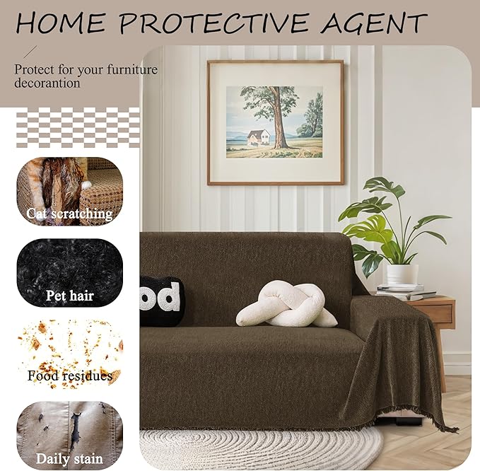 ALIECOM Sectional Couch Covers L Shape Sectional Sofa Cover for Dogs 2 Piece Thick Chenille L Shaped Couch Cover Blanket Chaise Sofa Slipcovers Pet Furniture Protector Washable (X-Large, Dark Brown)