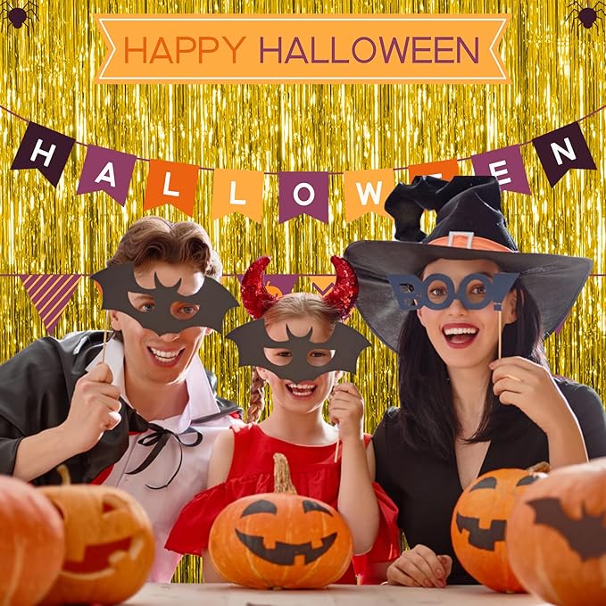 3 Pack Gold Fringe Backdrop Curtain Tinsel Party Streamers Birthday Party Decorations New Year Photo Booth Backdrop Halloween Christmas Graduation Bachelorette Theme Party Decorations