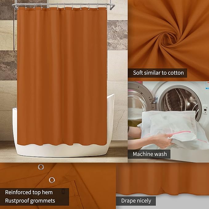 ALYVIA SPRING Stall Fabric Shower Curtain Liner Waterproof - Soft & Lightweight Small Shower Curtain with Magnets for Narrow Stall Size, Machine Washable - 36x72, Burnt Orange