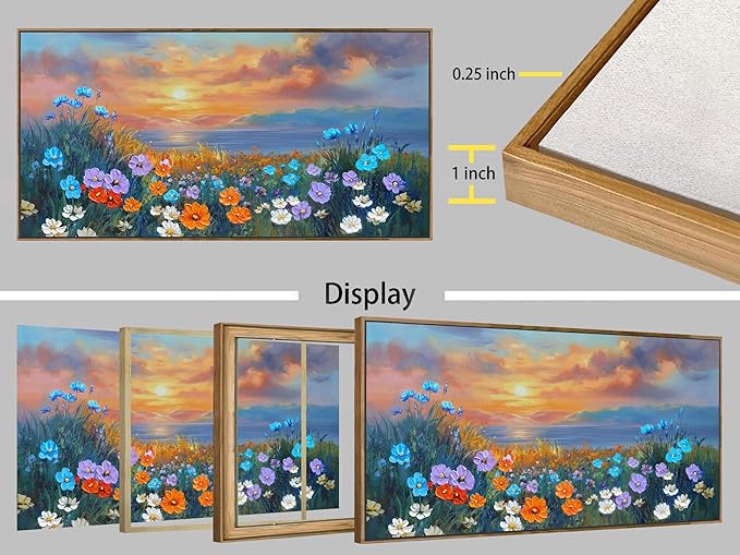 Ardemy Wildflower Wall Art for Living Room Large Framed Floral Canvas Pictures Bedroom Wall Decor Sunset Paintings Flower Textured Artwork for Walls Dining Room Home Office 58"x29"