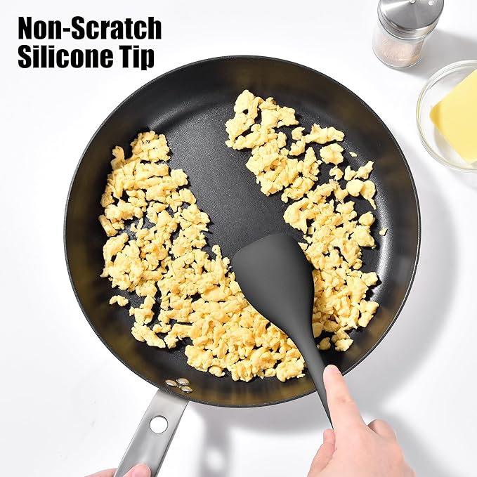 Doosu Silicone Spoon Spatula, 600ºF Heat-Resistant Food Grade Rubber Spoonula with Seamless Design, Non-Stick Flexible Scraper Kitchen Cooking Spoon Baking Tool for Mixing, Scraping (Black)