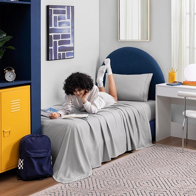 Casual Living Twin Sheets Set 3 Piece Cooling Sheets with 1 Pillowcase Soft Microfiber Hypoallergenic Washable Bed Set Deep Pocket Lightweight Bedding Elasticized for Dorm or Bunk, Twin, Grey