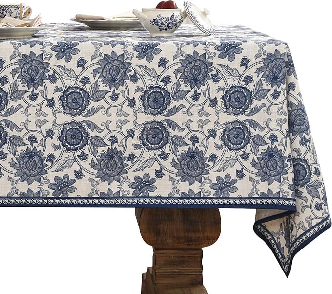 patdrea Designer Small Blue Tablecloth for Rectangle Table,Vintage Paisley Pattern Table Cloth,Decor Floral Cover Cloth for Kitchen Dining Christmas,Thanksgiving,Party,55"x71"-Lantang a