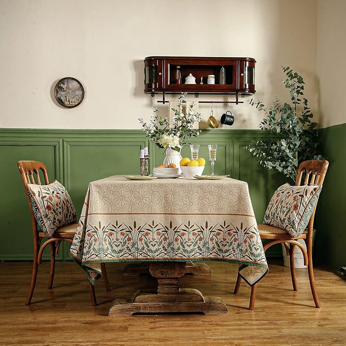 patdrea Designer Vintage Linen Small Table Cloth for Rectangle Table,French Floral Durable Breathable Tablecloth,Dacorative Cover for Kitchen Dining,Christmas,Thanksgiving,55"x71"-Cudillero